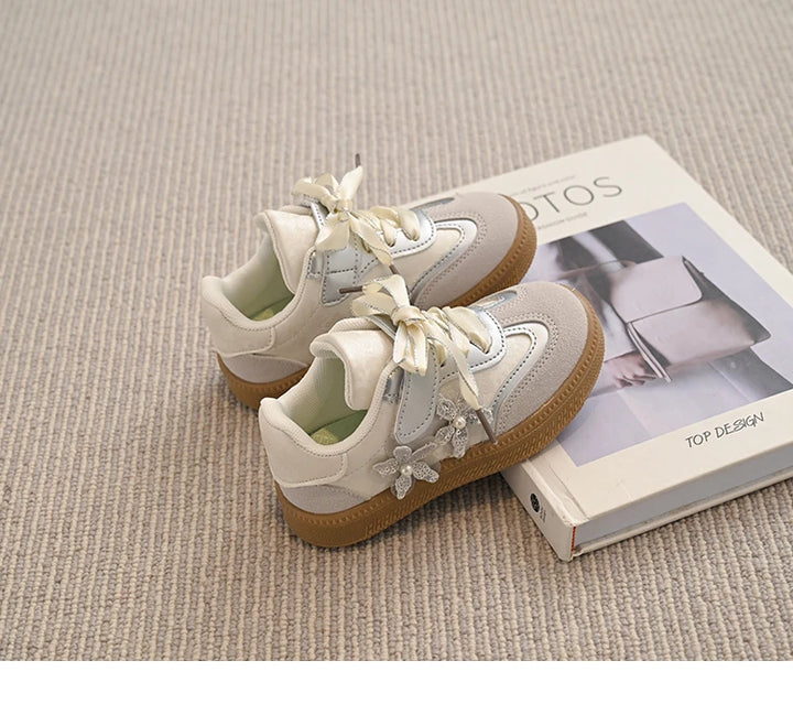 Kids Skate Sneakers for Girls 2025 Autumn New Toddler Walking Shoes Cute Ornament Non-slip Retro Comfort School Sports Sneakers