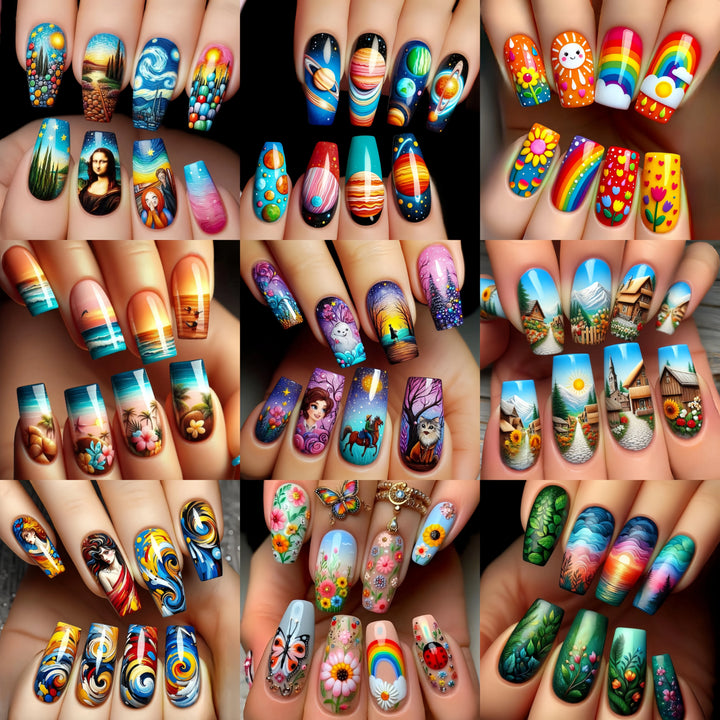 Halloween Fashion Nail Art 216 pieces Nail art patch set Pumpkin Moon Bat Flower Table Nail Art patch Detachable nail art mid-le