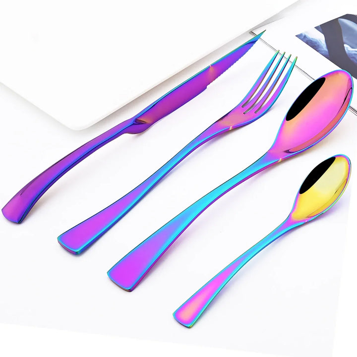 24Pcs Shiny Black Cutlery Set Stainless Steel Dinnerware Sharp Steak Knife Forks Coffee Spoons Tableware Kitchen Silverware Set