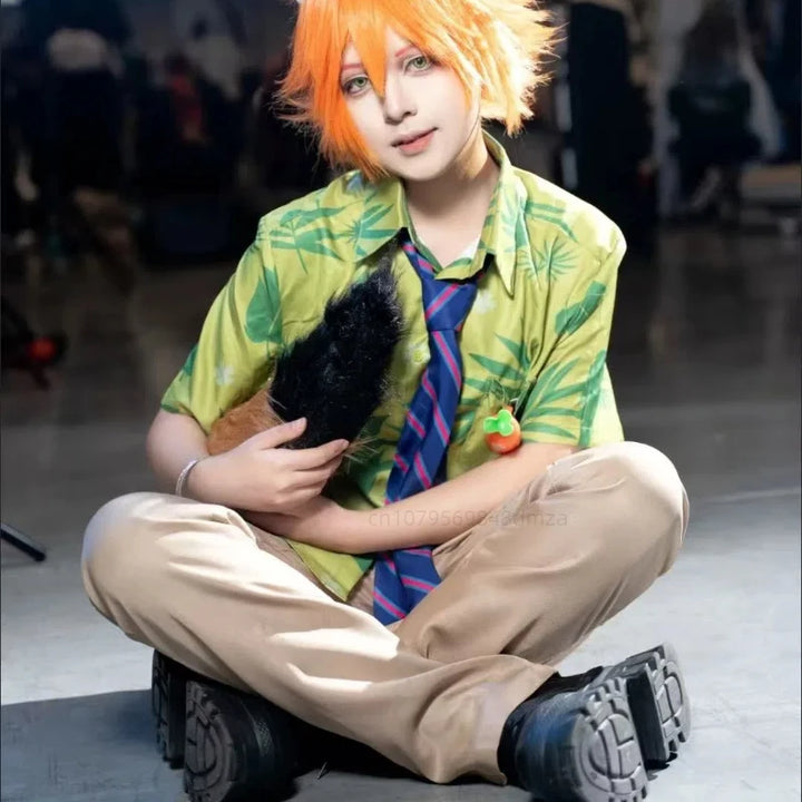 Halloween Cosplay Costume Set, Green Top and Brown Pants, Anime Characters, Used for Anime Exhibitions and Festivals