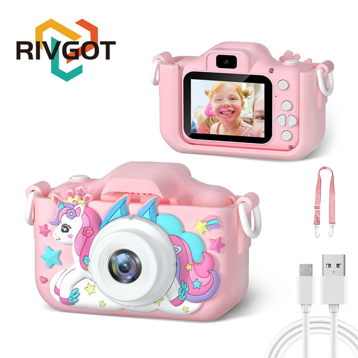 Unicorn Kids Toy Cameras 1080P HD Video Camera 48MP Dual Camera With Silicone Protective Cover 32GB Card Boy Girl Birthday Gifts
