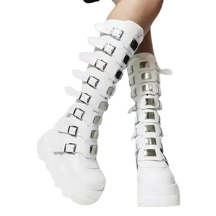Gothic Shoes Platform Knee High Boots Punk Black Sexy Motorcycles 2023 New Halloween Cosplay 2024 Zapatos Mujer Shoes for Women