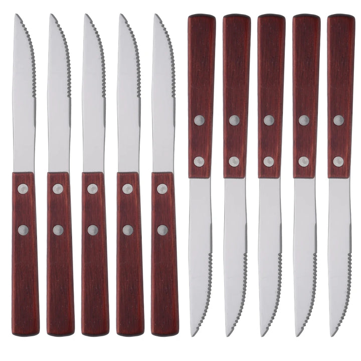 6/10Pcs flatware Set Natural Wood Handle Steak Knives Cutlery Stainless Steel Dinner Knife Dinnerware Kitchen Silverware Set