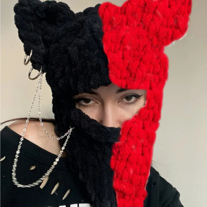 Halloween Funny Rabbit Ears Creative Knitted Hat Beanies Warm Full Face Cover Ski Mask Hat Windproof Balaclava Hat Outdoor Sport