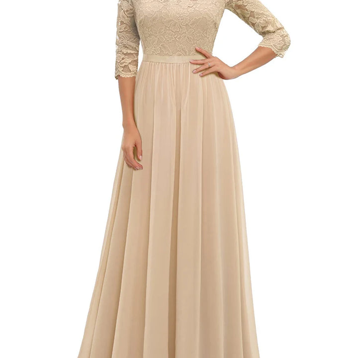 Long Dress Patchwork Lace V-neck Mid-Sleeve Backless Maxi Dress For Women