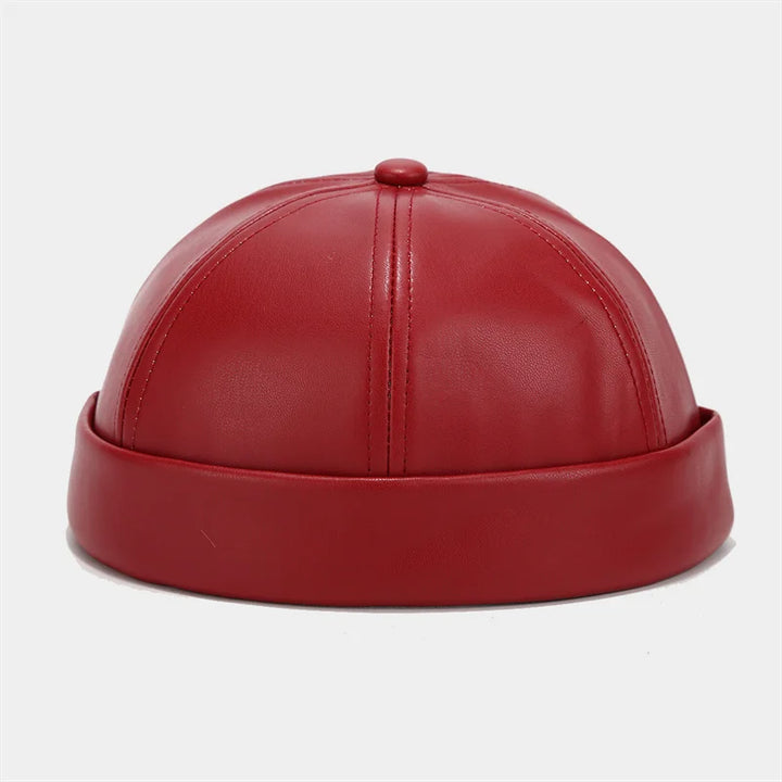 Retro Solid Color Brimless Hat Spring Summer Fashion Casual PU Leather Melon Caps Docker Cap Men Women Adjustable Hip Hop Hats