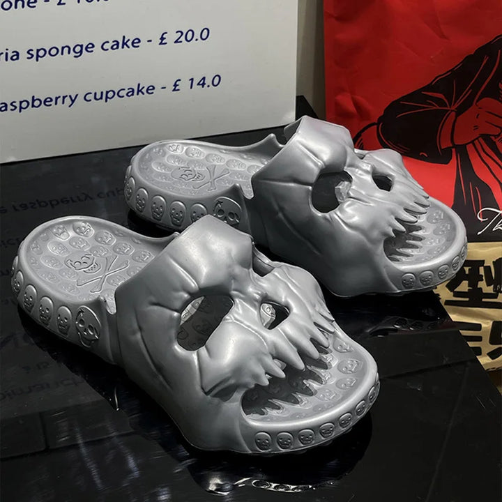Skull Slides Sandals for Men Women Non-Slip Sport Cloud Slippers on Comfy Beach Halloween Skull Slides Home Thick Soft Shoes