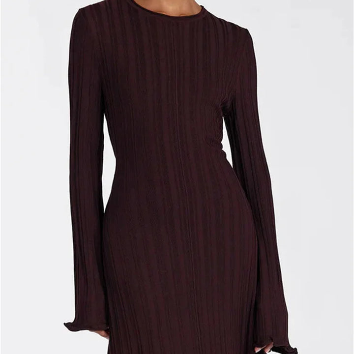 Tossy Knitwear Fashion Loose Maxi Dress Lace-Up High Waist Ribbed Long Sleeve Party