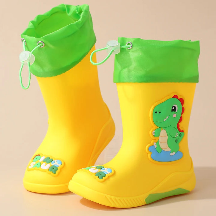 Kids' Mid-Calf Rain Boots Non-slip Durable With A Drawstring To Prevent Water Ingress High-Quality Rubber Waterproof Shoes