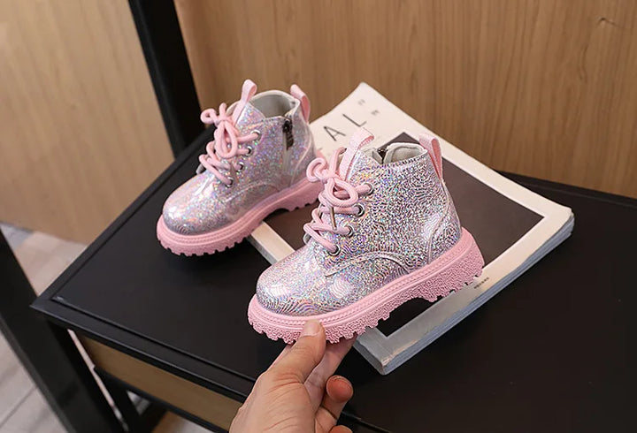 Kids Shoes Boots for Girl Spring Autumn New Toddlers Leather Boots Fashion Glossy Children's Platform Ankle Boots Side Zipper