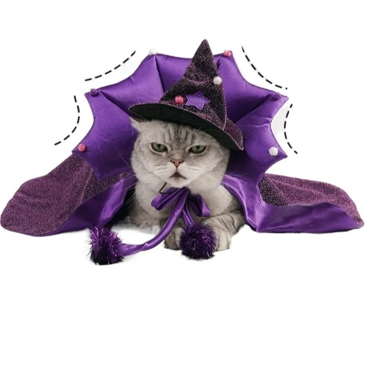 Funny Star Pet Witch Cloak Cloth Soft Halloween Pet Cloak Purple Witch Hat Dog Witch Costume Halloween Atmosphere
