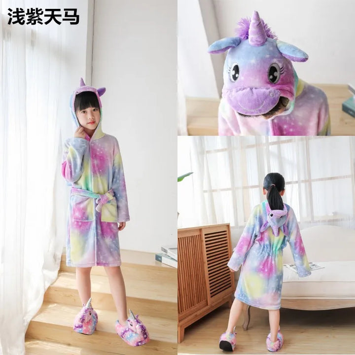 Children Bathrobe For Girls Kigurum Unicorn Pyjamas Kids Colar Fleece Boys Bathrobes Nightgown Baby Sleepwear Hooded Bath Robe