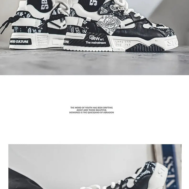 Mens Shoes 2025 Platform Sneakers New Trend Design Graffiti Skateboard Shoes Lace UP Soft Sole Non Slip Outdoor Sports Shoes