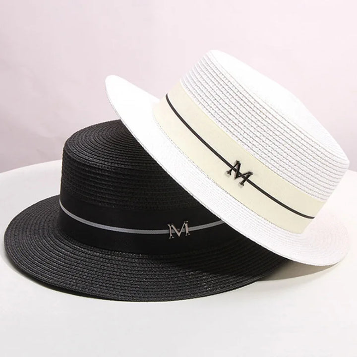 Straw hat women's summer flat top small top hat beach vacation hat straw woven hat sun hat