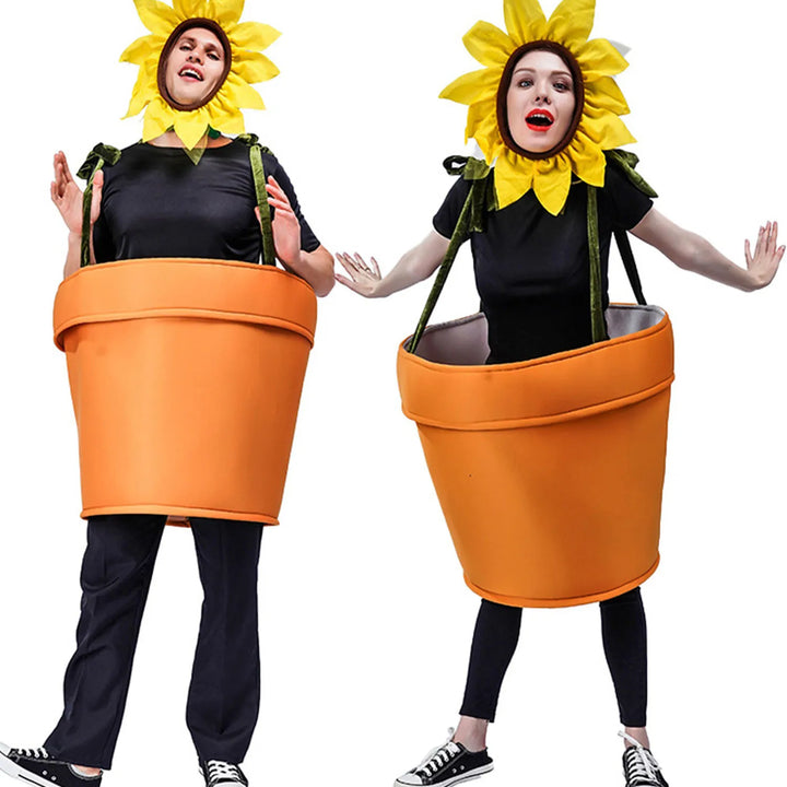 Halloween Flower Pot Costume for Adults Cosplay Women s Sunflower Costume with Headpiece for Garden Theme Party