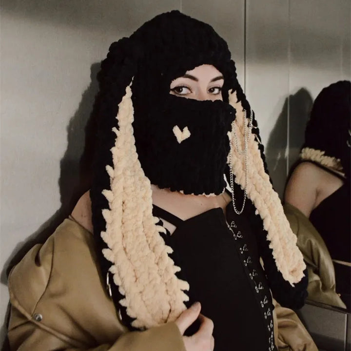 Halloween Funny Rabbit Ears Creative Knitted Hat Beanies Warm Full Face Cover Ski Mask Hat Windproof Balaclava Hat Outdoor Sport