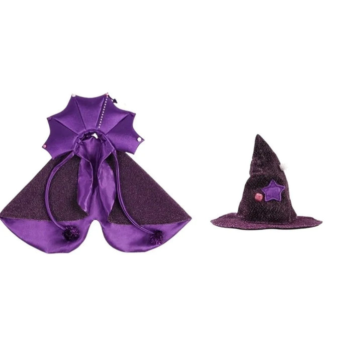 Funny Star Pet Witch Cloak Cloth Soft Halloween Pet Cloak Purple Witch Hat Dog Witch Costume Halloween Atmosphere
