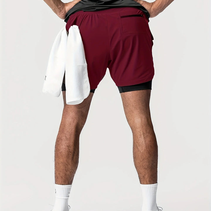 Sports shorts for men, double layered, quarter quick drying, elastic basketball, running training equipment, deep squat fitness,
