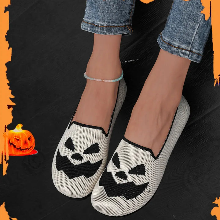 2024 New Women's Shoes Halloween Pumpkin Casual Flat Shoes Single Lightweight, Breathable, Fashionable Cloth Shoes