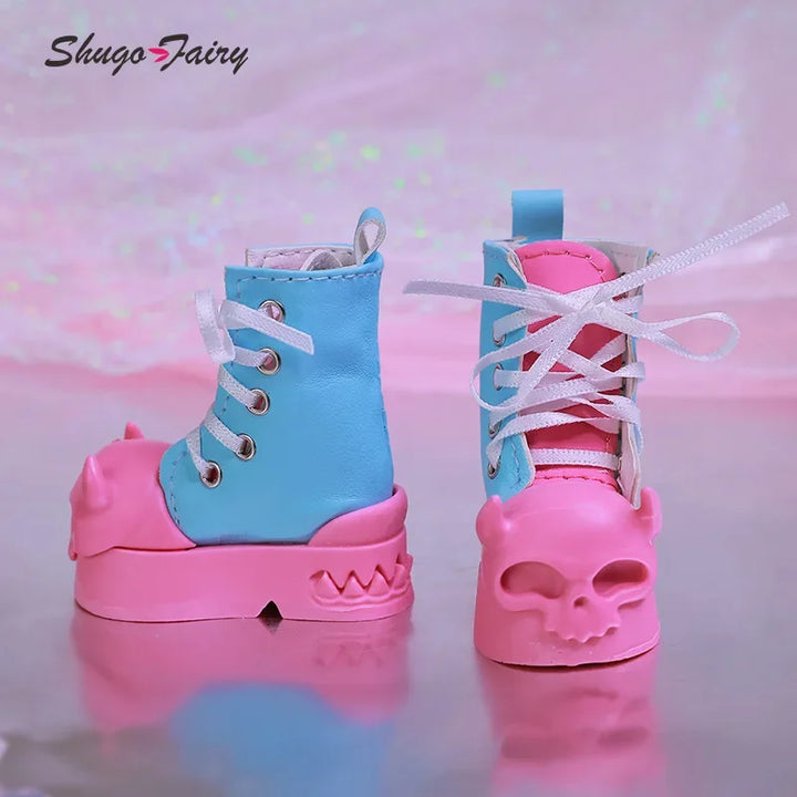 Halloween BJD Shoes for 1/4 Minifee Activeline BJD Doll High Boots Black Pink Horn Skeleton Shoes for BJD Accessories WX4-318