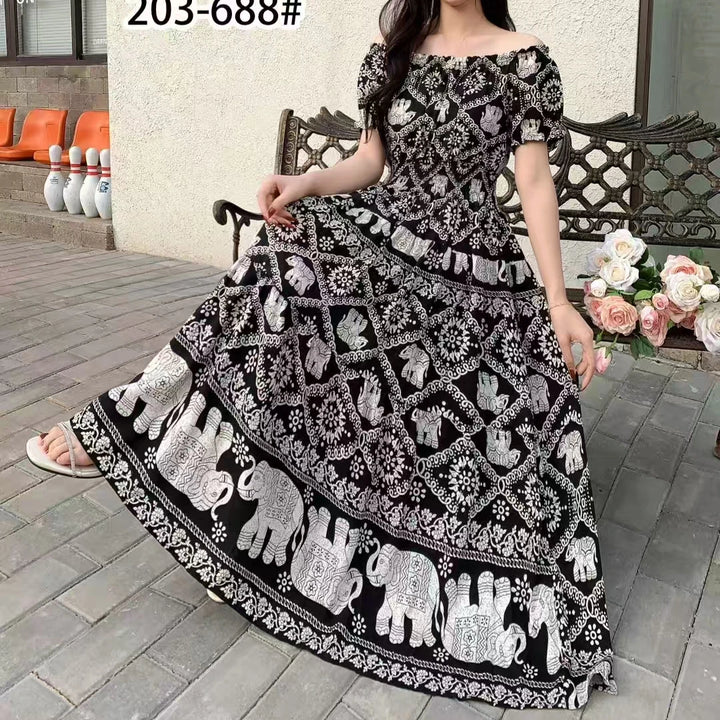 Vestidos Para Mujer Maxi Long Dress native stamps Bohemian Boho Cotton Floral Vintage casual.