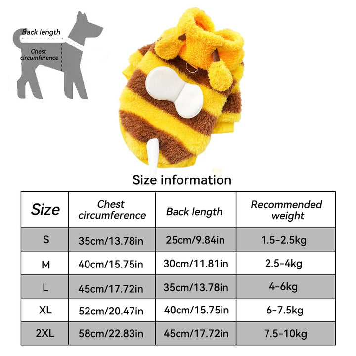 1.5-10kg Puppy Pet Clothes Bee Style Plush Costume Cat Pet Clothes Autumn Winter Plush Warm Clothing Dog Clothes For Small Dogs