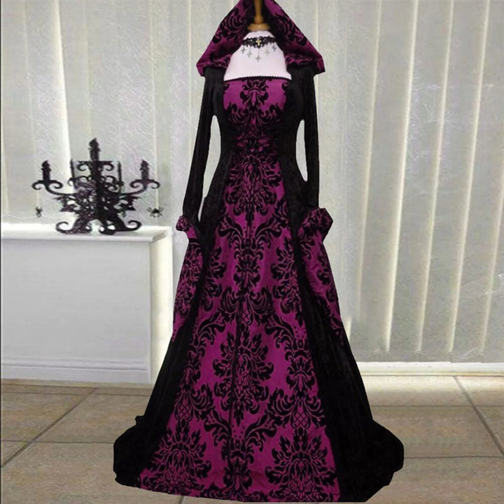 Halloween Hooded Dress Medieval Vintage Goth Stage Party Dress With Flared Sleeves Cosplay Costume Women Long Gown Dresses