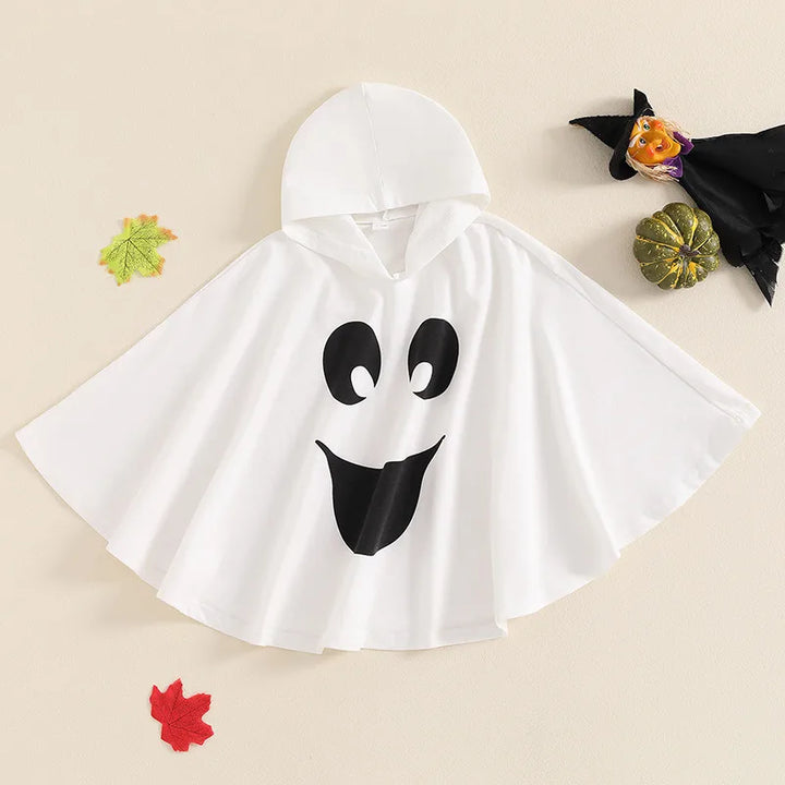 Kid Disfraz Halloween Costume Ghost Print Hood Cape Cosplay Clothes Cloak for Baby Boys and Girls Carnival Fancy Dress Up Party