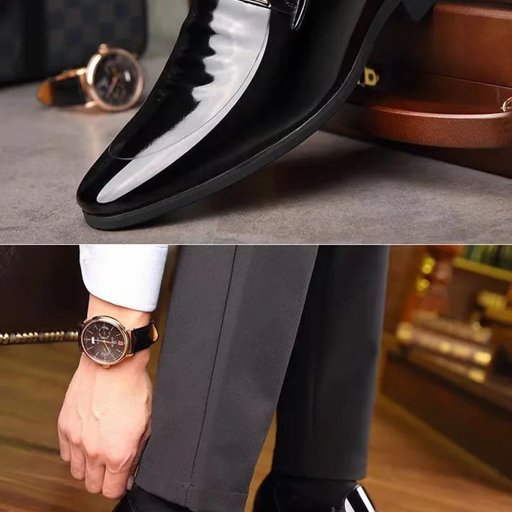 Luxury Business Oxford Leather Shoes Men Breathable Patent Leather Formal Shoes Plus Size Man Office Wedding Flats Male Black