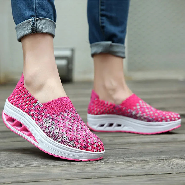 Women Sneakers Casual Wedges Increased Platform Shoes Woman Woven Breathable Sneakers Tenis Shoes Zapatillas Chaussure Femme