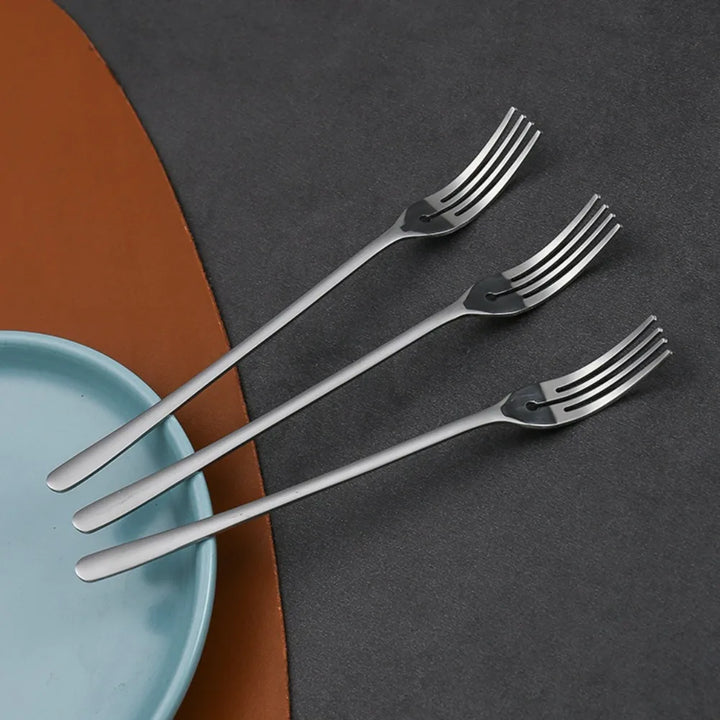 Kitchen Utensils Long Handle Stainless Steel Dessert Fork Silver/gold Korean Dinner Fork Four Tine Fruit Forks Restaurant