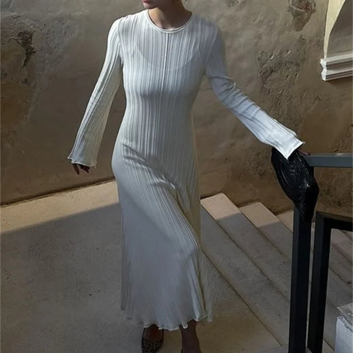 Tossy Knitwear Fashion Loose Maxi Dress Lace-Up High Waist Ribbed Long Sleeve Party