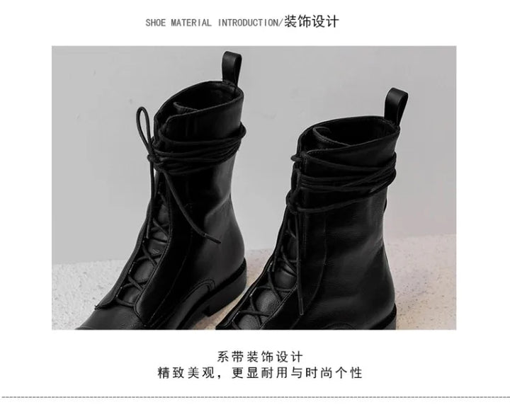 Boots Women's 2023 New Autumn Shoes Single Boots British Style Mid Barrel Slim Boots Children's Black Motorcycle Boots