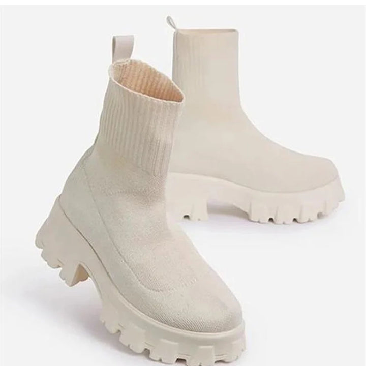 Women Boots Short Knitting Platform Boots Autumn Winter Shoes For Women Ankle Boots Heels White Winter Botas Mujer