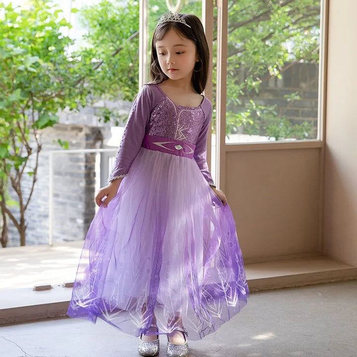 Halloween Costume for Kids Girl's Elsa Mesh Ball Dress With Ruffle Trim Embroidered Birthday  Princess Dresses for Baby