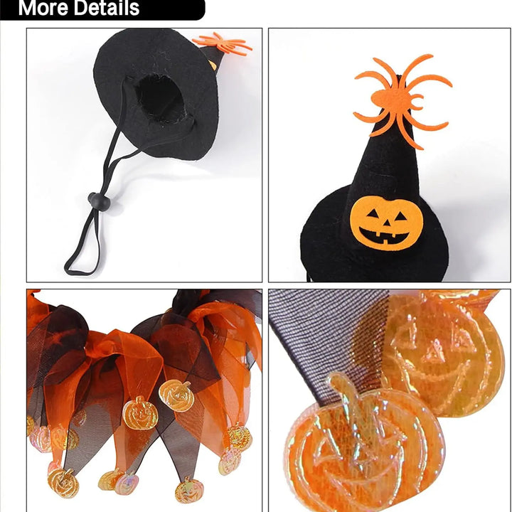 Halloween Pet Costume Set with Adjustable Elastic Hat Collar for Dogs and Cats - Pumpkin Style