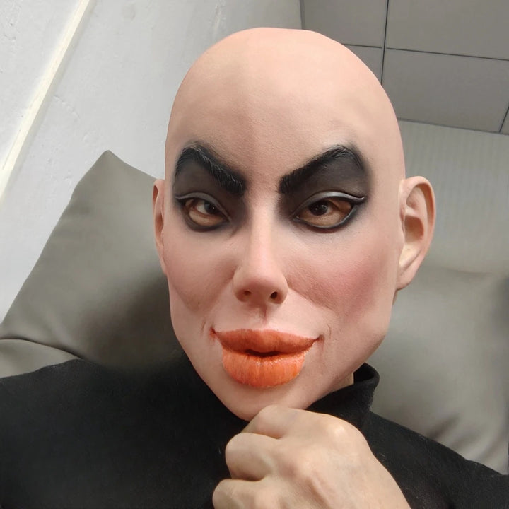New Realistic Heavy Makeup Female Latex Mask Full Head Creepy Beauty Head Cover Halloween Cosplay Horror Party Costume Accessory