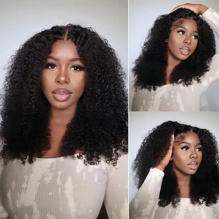 200 Density Kinky Curly V-Part Wig Human Hair No Leave Out Upgrade Deep Wave Curly V Shape Wig No Glue Clip In Half Wigs on Sale