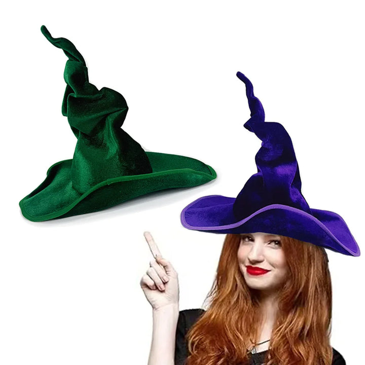 Halloween Witch Hat Velvet Witch Hat Women'S Soft Retro Black Twisted Pleated Witch Hat Halloween Role-Playing Party Props