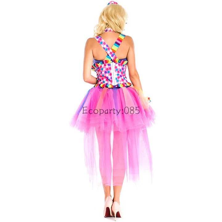Halloween Costume Classic Candy Color Dresses Circus Clown Cosplay Costumes Carnival Party Performance Clothing Set Funny Dress