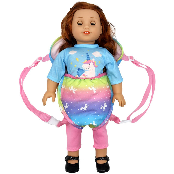 Newborn Doll Accessories Kit with Clear Display Rainbow Carrying Bag Transparent Display Window Fit 14inch Dolls Doll Travel Set