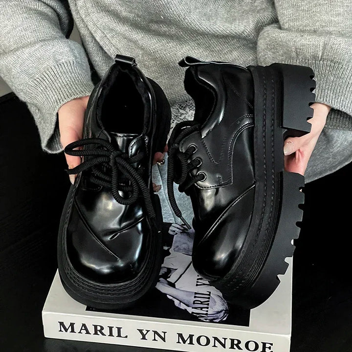 2025 Spring Women JK Mary Jane Shoes Fashion Lace Up Shoes Vintage Platform Elegant Thick Heel Shoes