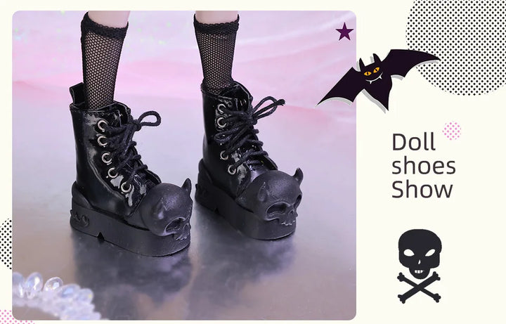 Halloween BJD Shoes for 1/4 Minifee Activeline BJD Doll High Boots Black Pink Horn Skeleton Shoes for BJD Accessories WX4-318