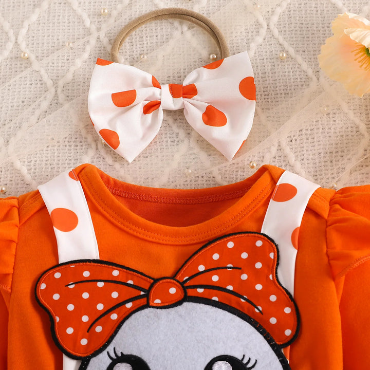Baby Girls Halloween Clothing Set Cute Ghost Pumpkin Face Applique Suspender Dress with Rompers Carnival Party Cosplay Costume
