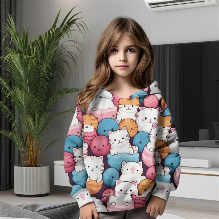 Girls Clothes Hoodie 3D Cat Print Blouses Sweatshirts Autumn Clothes for Children Sweatshirts Fashion Hoodies Children Clothes