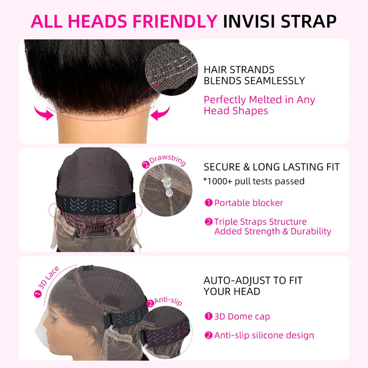 Hidden Strap Straight 360 Lace Front Wigs Human Hair Pre Plucked 12A Glueless Brazilian Virgin Wig With Drawstring HD Full Lace