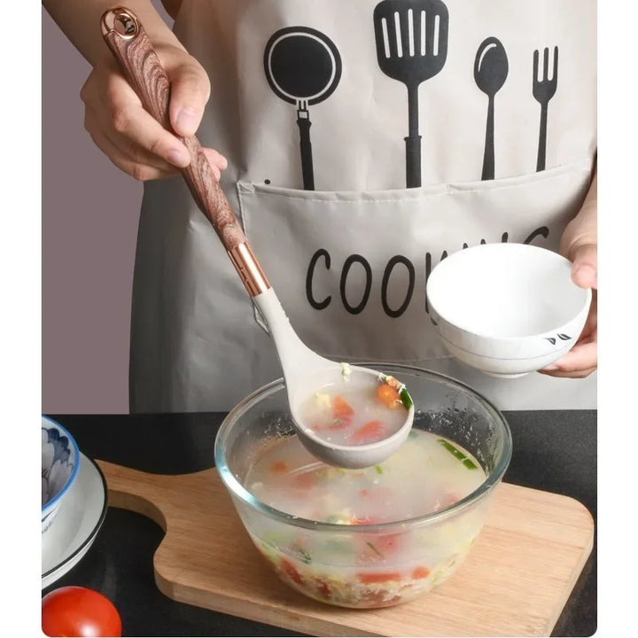 Kitchen Utensils Silicone Cooking Utensils Kitchenware, Gold-plated Wood Grain Handle, Spatula, SpoonsCooking Pots Set