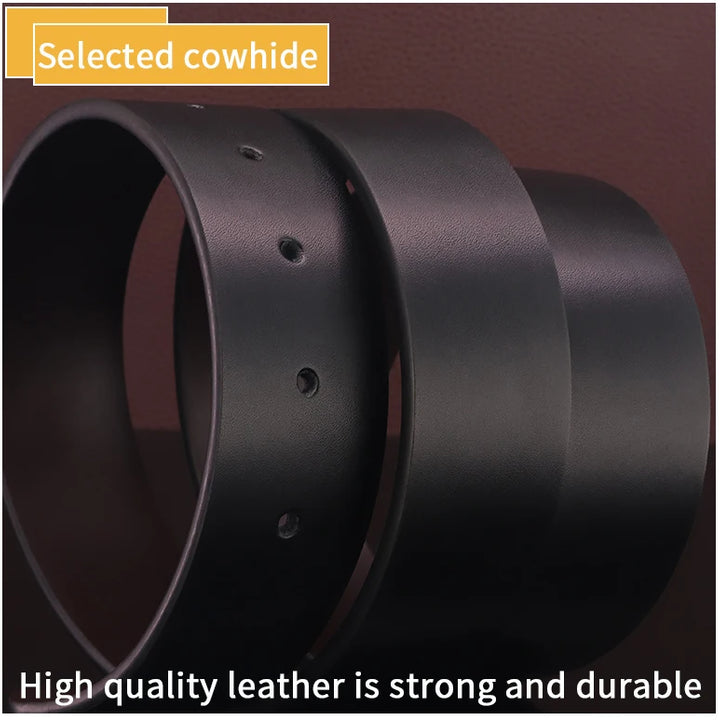 Personality Slide Buckle 3.8cm Cowskin Wide Luxury Strap Men Belts Genuine Leather  Designer Golden Jeans Casual Waistband
