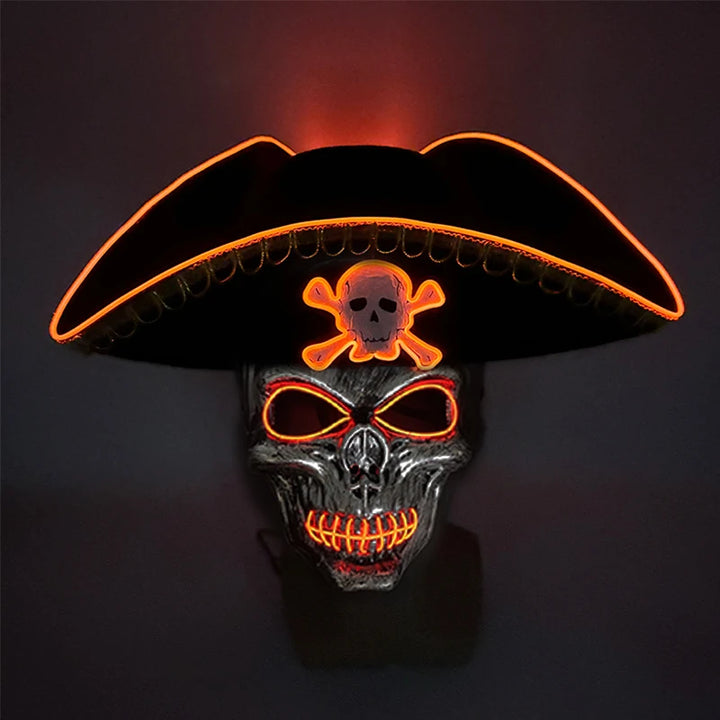Adults Black Pirate Hats with Skull Pattern Halloween Cosplay Props Parties Caribbean Pirate Costume Hats LED Glowing Party Hat