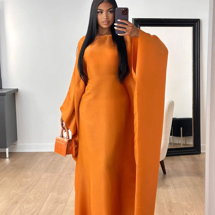 Tossy Autumn Loose Shiny Maxi Dress Butterfly Batwing Long Sleeve Muslim Clothes Party Solid Female Long Dress New